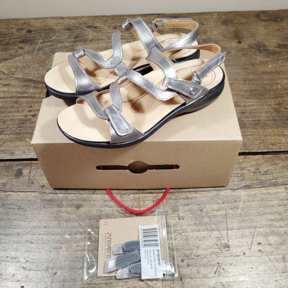 Revere Women's Sz 8 M EU39 Sandals New Miami Gunmetal Shoes Hook Loop